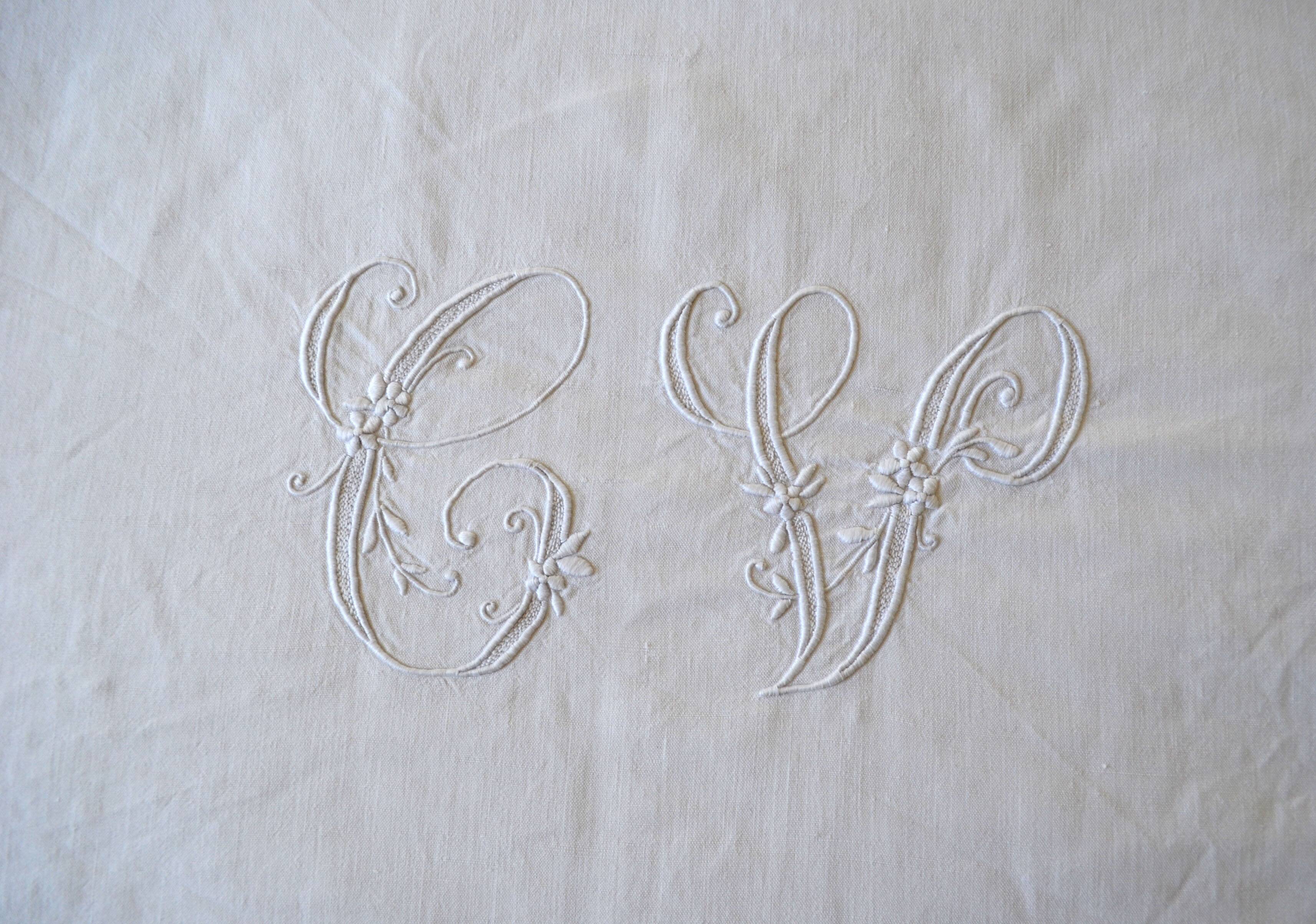 Old linen/cotton sheet large monogram