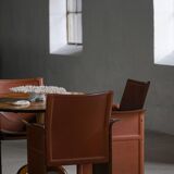 Ensemble de 4 fauteuils en cuir marron/rouge, Tito Agnoli, moderne italien, années 1970