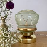 Lampe à poser globe vintage art déco en verre mint et doré