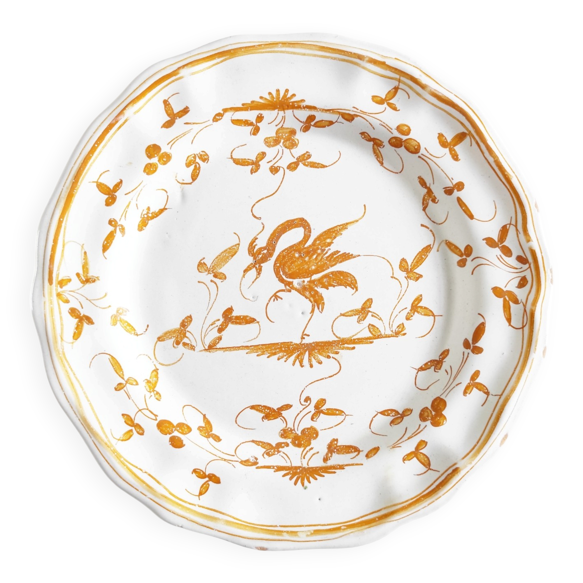 Assiette faïence de Moustiers oiseau orange