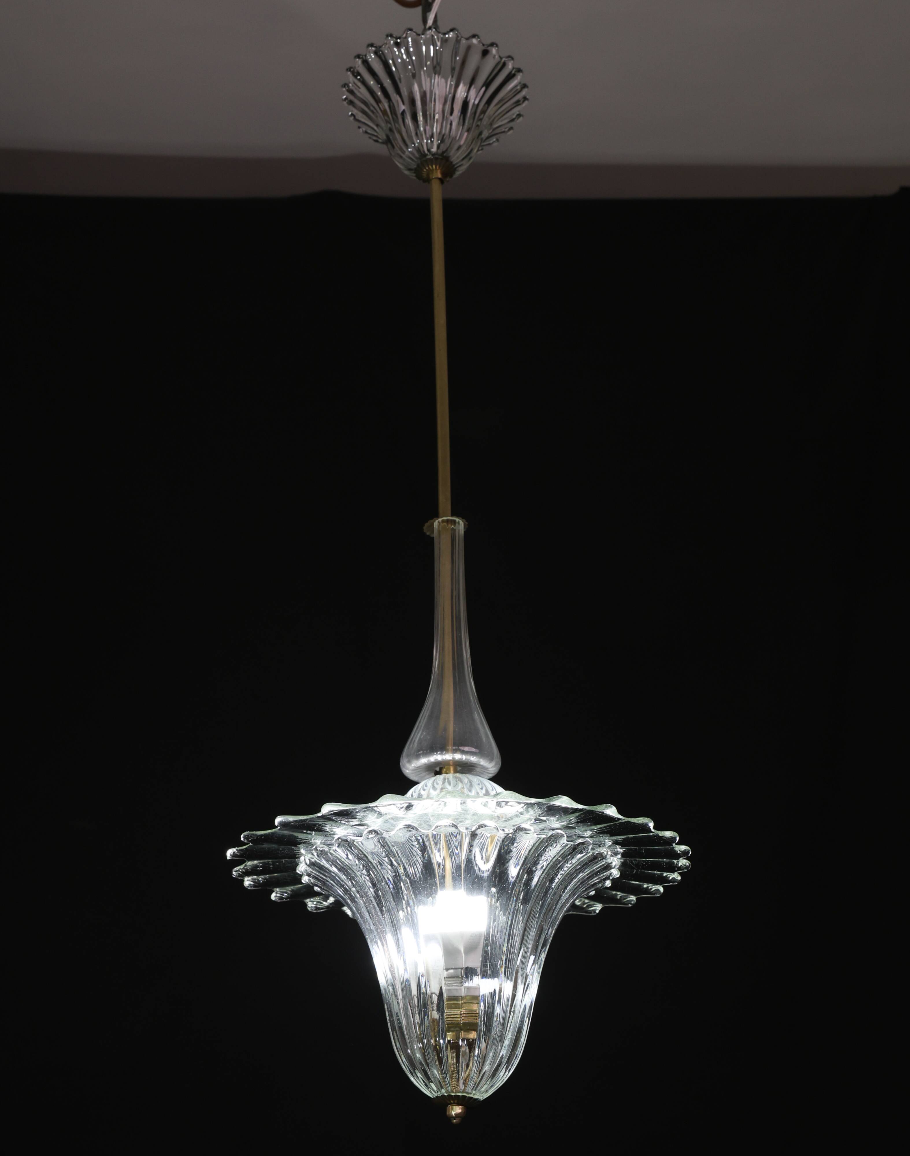 Elegant Art Decò Murano Glass Lantern by Barovier e Toso Pendant Light, 195
