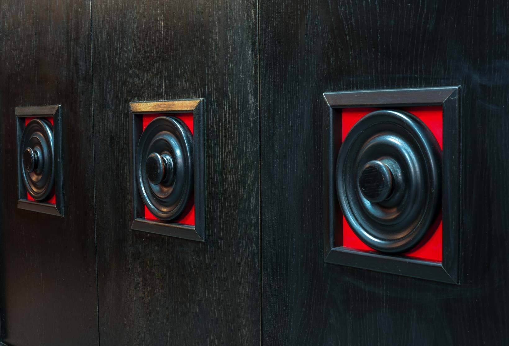 Large Brutalist Black Highboard with Red Accents Belgium 60s