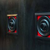 Large Brutalist Black Highboard with Red Accents Belgium 60s