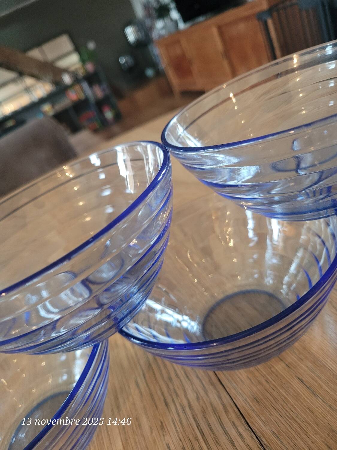 5 vintage blue tempered glass bowls