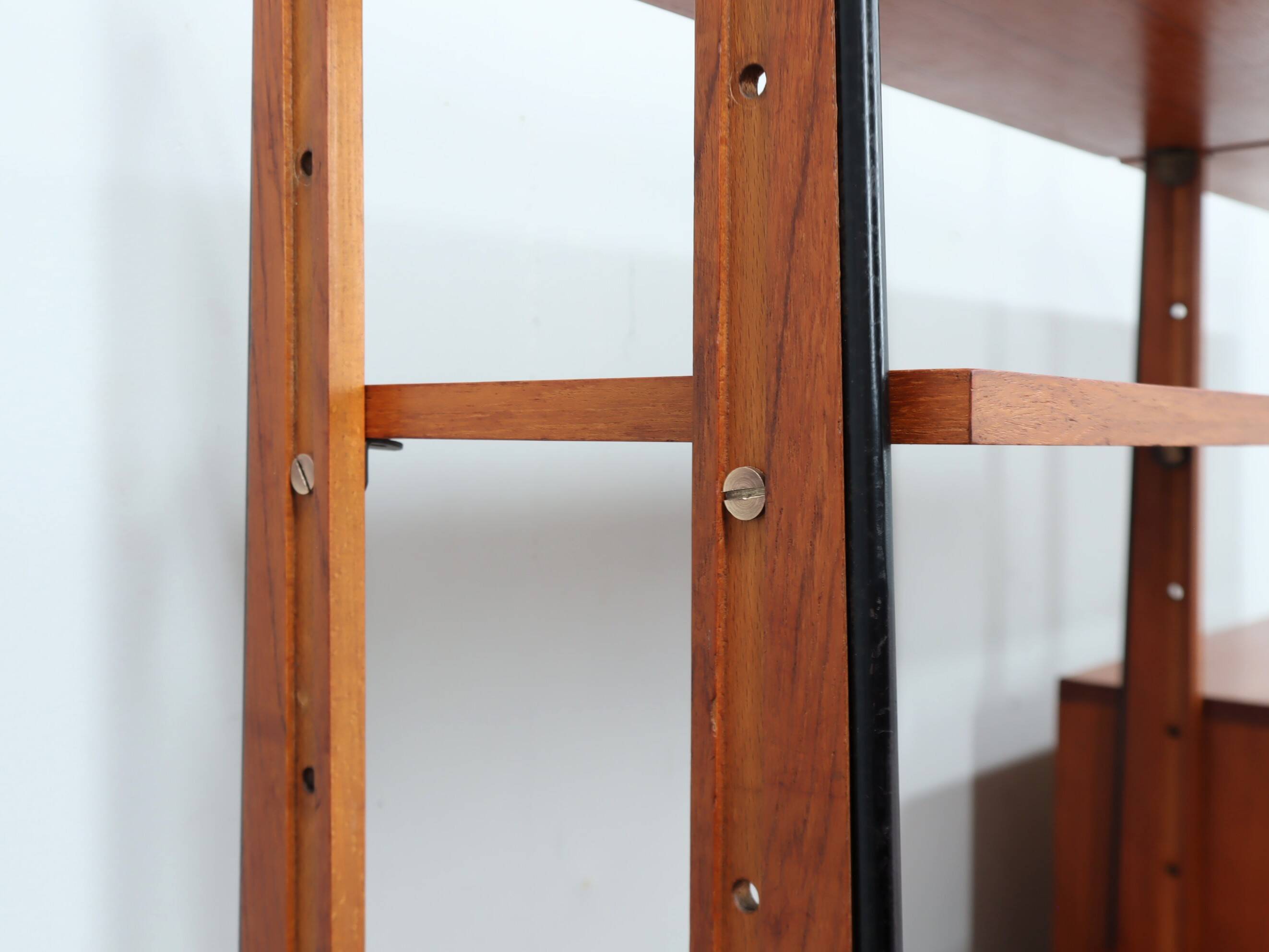 Mid century modular teak bookcase with bar unit, Italy 1950s