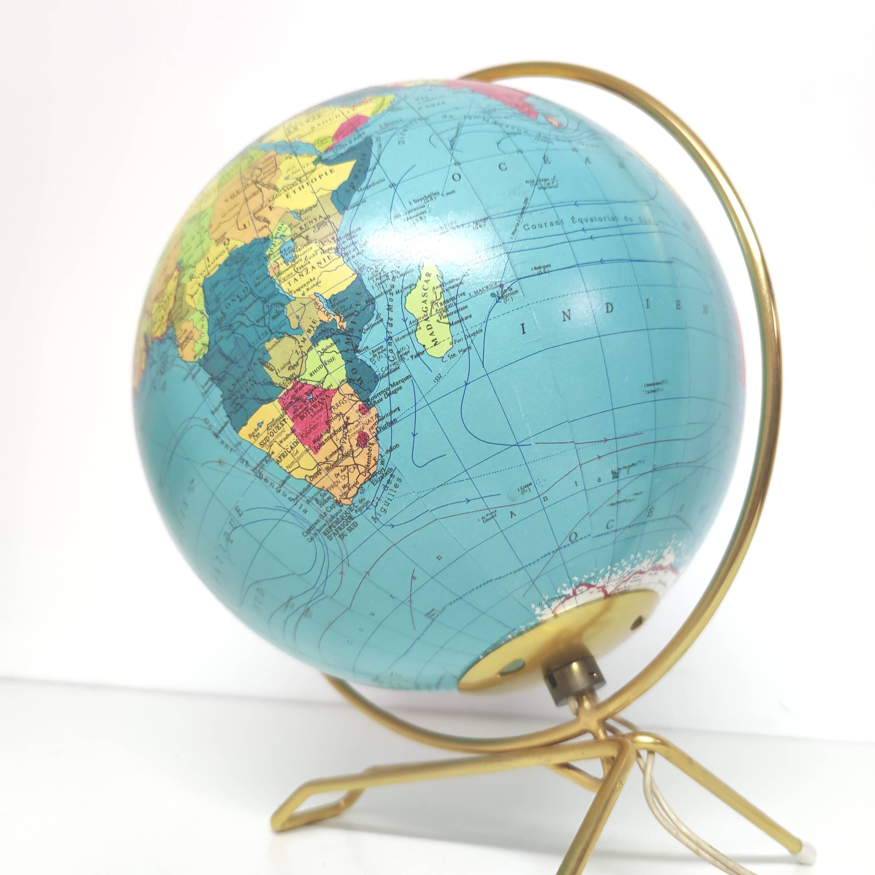Luminous globe Taride 1970 golden tripod foot