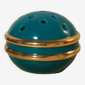 Art Deco green & gold flower ball vase