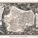 Engraving illustration enhanced colors of the 86 departments and possessions of the France in 1852