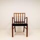 Mid-century armchair by Ole Wanscher for Fritz Hansen, stained beech and leather.