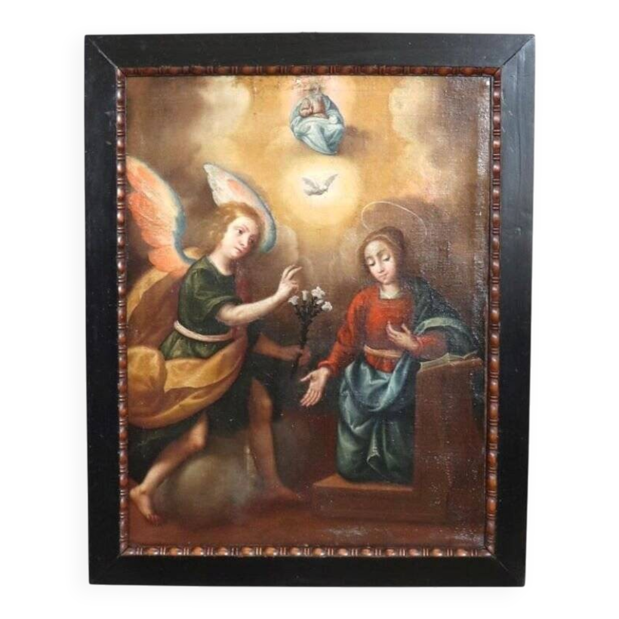 The Annunciation, Italy, 17th Century, Antique Oil Painting On Canvas