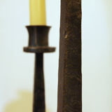 Brutalist wrought iron candle holder beaten
