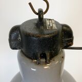 Industrial grey enamel hanging bauhaus lamp, 1930s