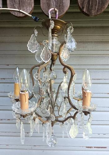 Rare antique brass and crystal cage chandelier with 5 lights from the 20th century - CONDITION OF THE MARKET GAU?