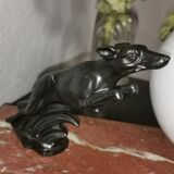 Art deco lamp, marble, globe, opaline and greyhounds in regulation, 1930