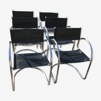 Italian bauhaus chrome dining chairs, 1970s, set of 6