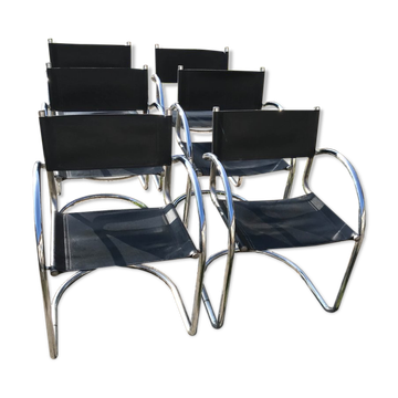 Italian bauhaus chrome dining chairs, 1970s, set of 6