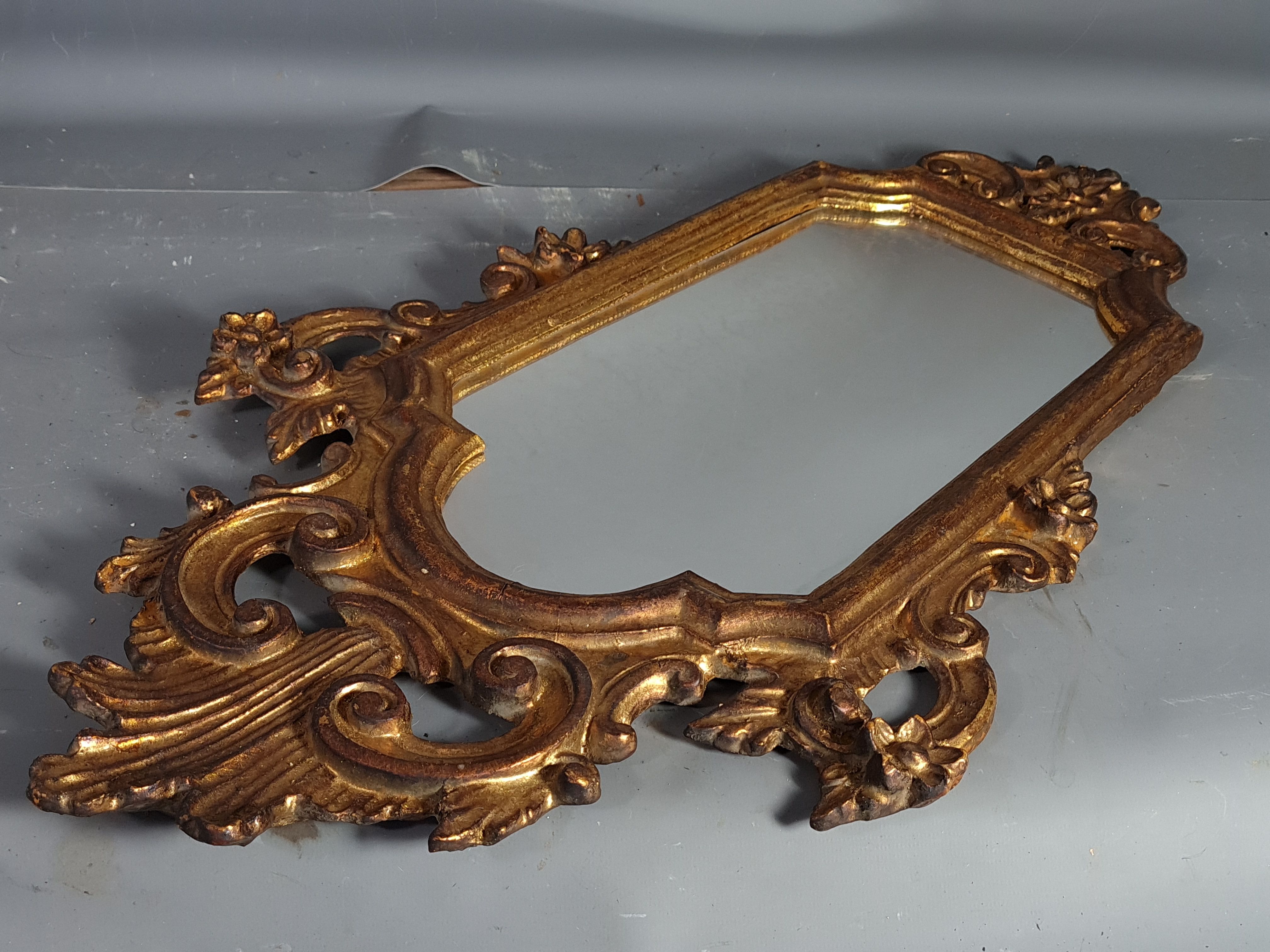 Old Italian mirror carved wood gilded with gold leaf 64x37 cm SB