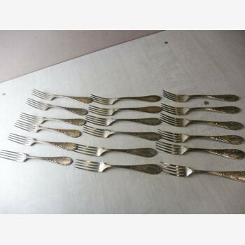 Lot of 18 old large forks, silver metal 100, Deetjen / Christofle