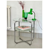 Table d’appoint en métal chrome et verre