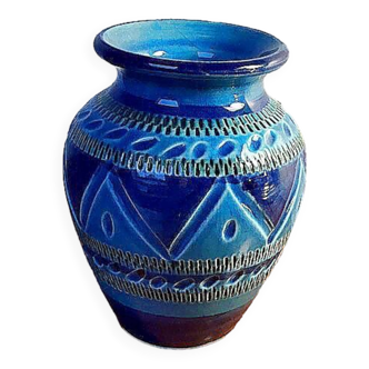 Vase en ceramique de sardaigne a decor bitossi rimini blu, design vintage annee 60/70