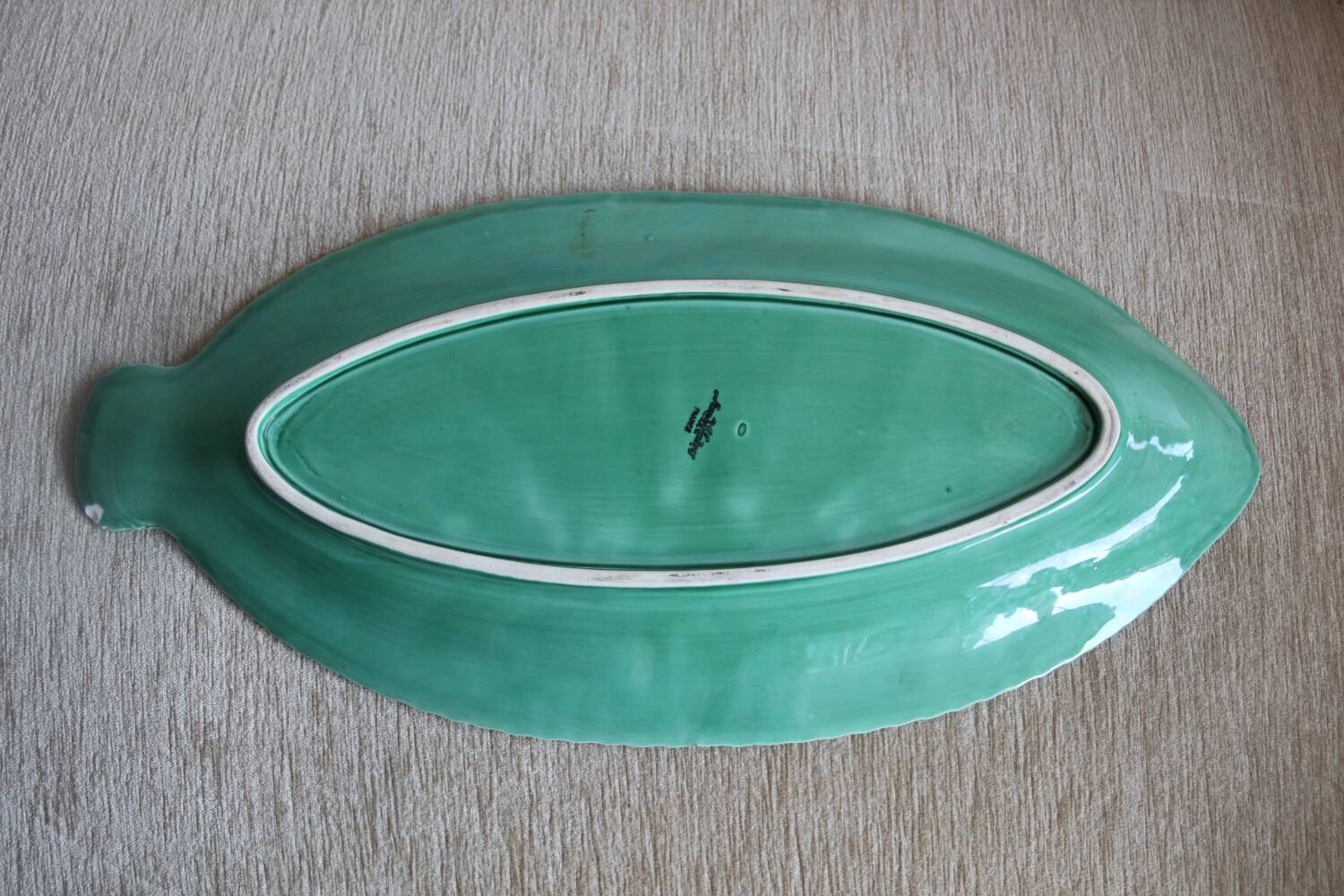 Grand plat poisson vert Sarreguemines vintage