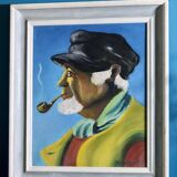 Original Swedish Modernist Oil on Panel " Portrait of Fisherman " by Tornquist - Framed