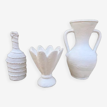 Lot de 3 vases vintage blanchi