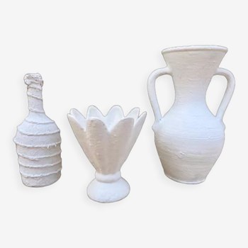 Set of 3 bleached vintage vases