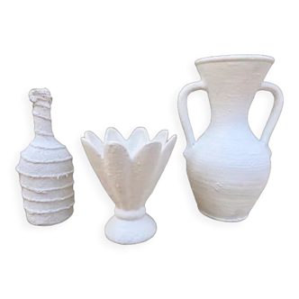 Lot de 3 vases vintage blanchi