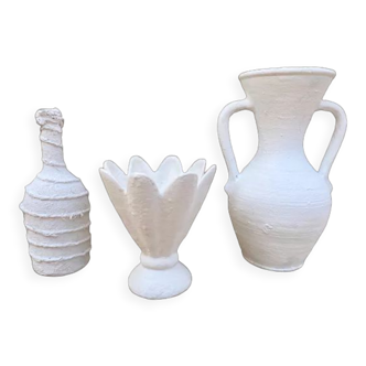 Set of 3 bleached vintage vases