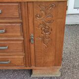 Buffet en bois massif 4 tiroirs - marbre rouge - 1950