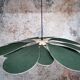Suspension lin vert sapin, rotin et ancien globe vintage