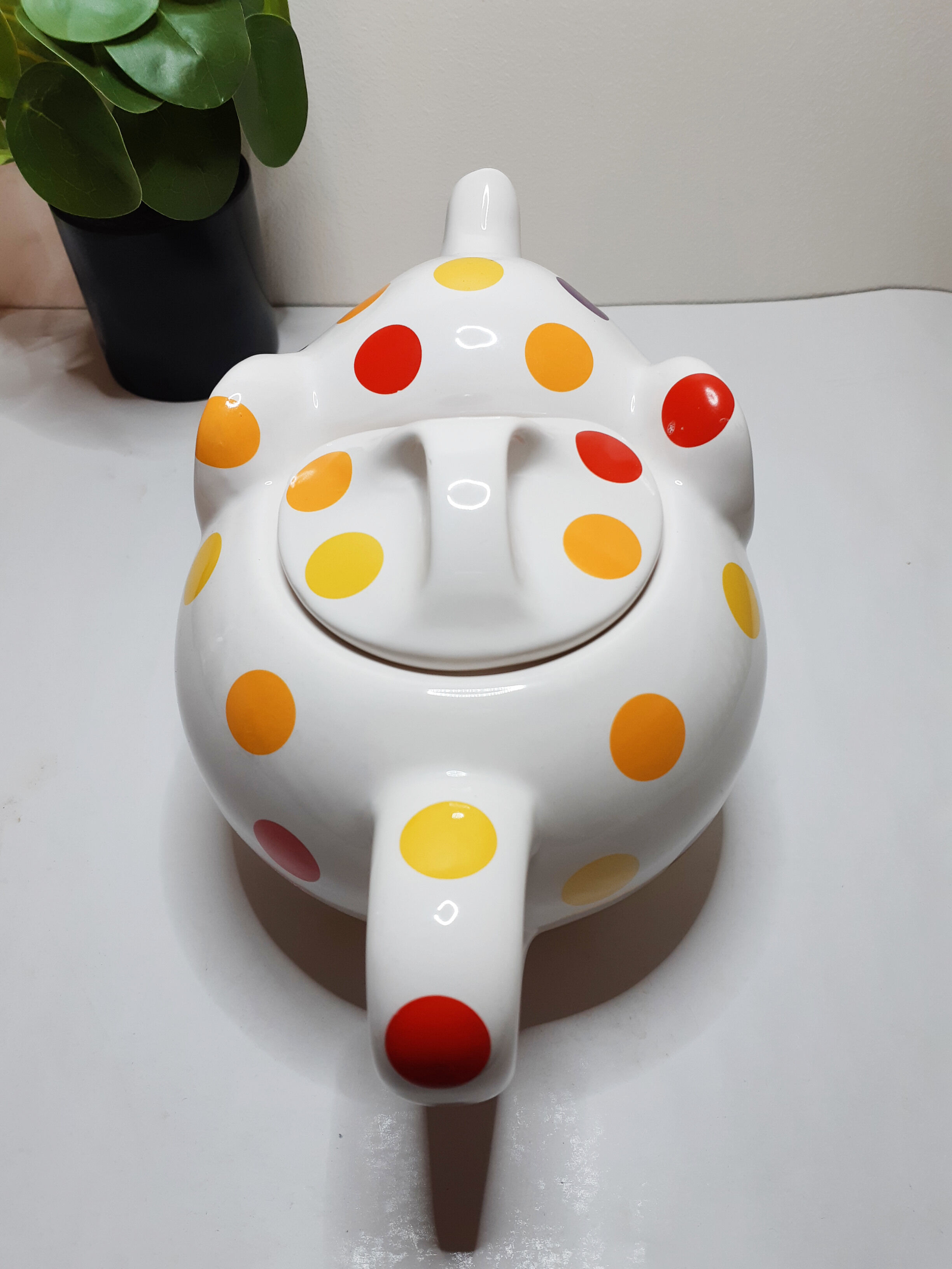 White polka dot Elephant teapot, vintage French