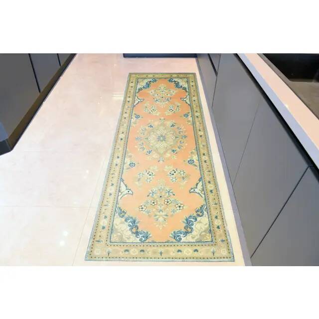 1970s Vintage Turkish Oushak Handmade Wool Cotton Orange Runner Rug 117x312