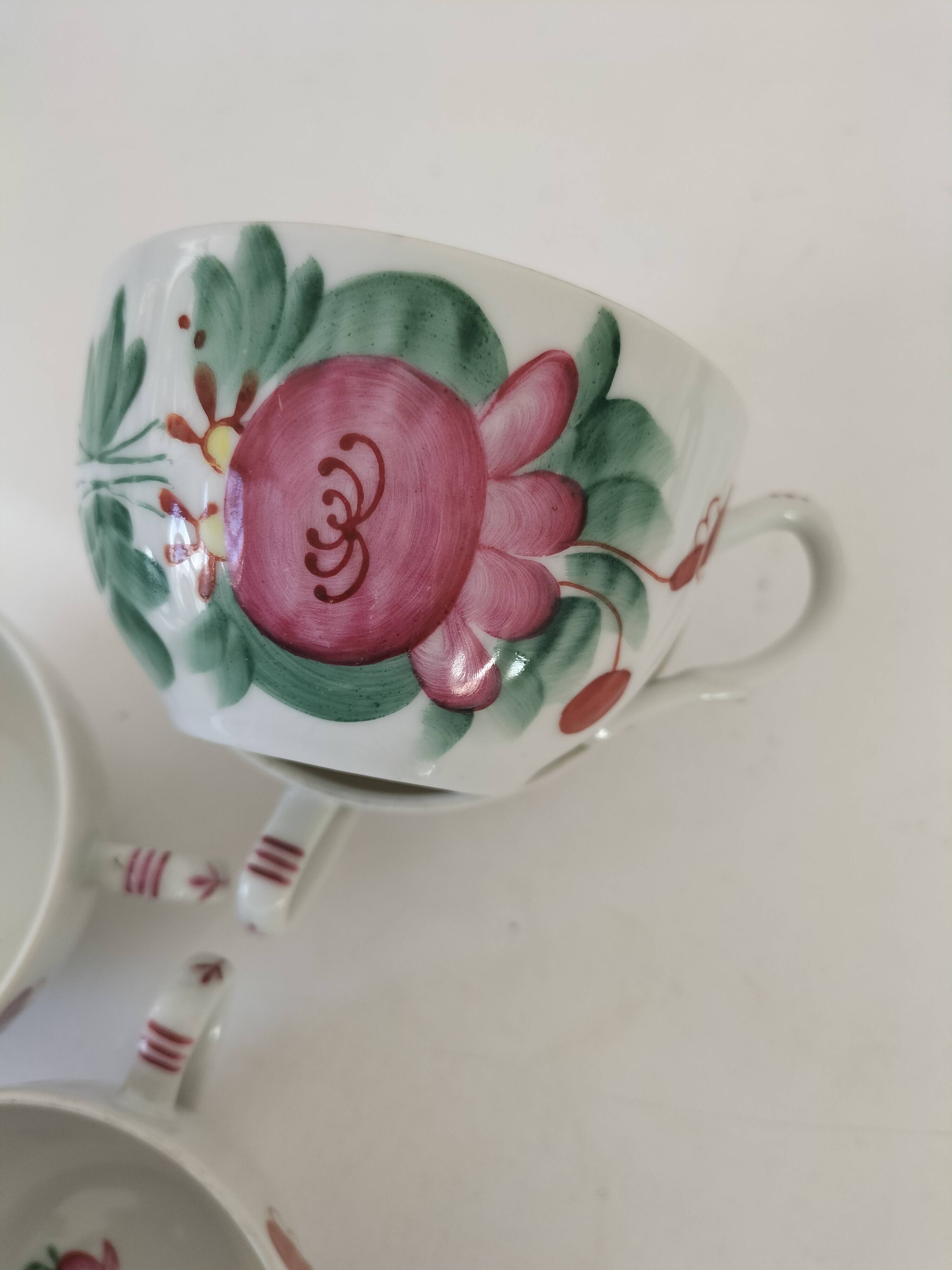 4 tasses scandinaves peintes main Arnold Wiig - Ostfriesland années 50-60