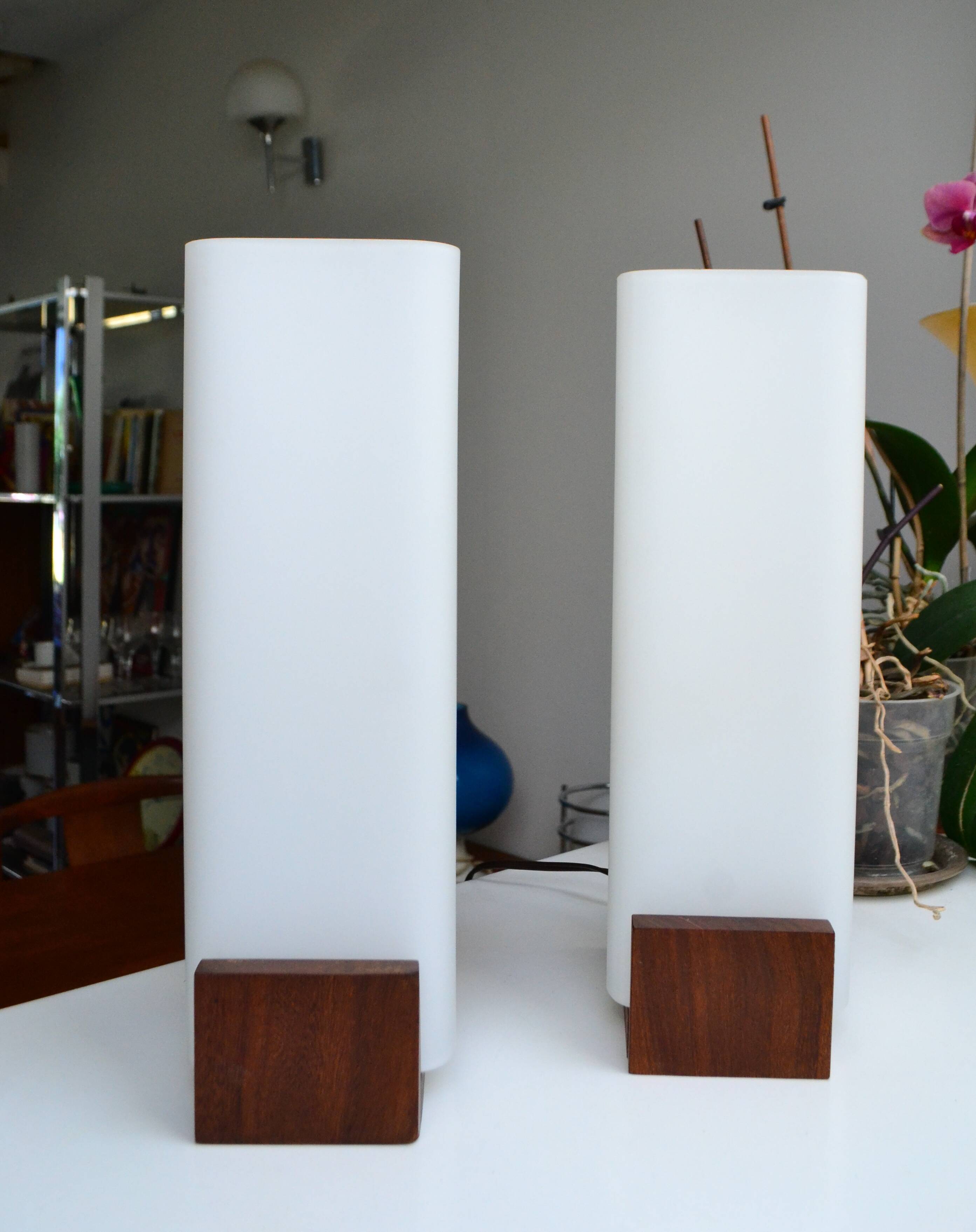 Pair of Louis Kalff opaline and teak wall lights from the 1950s/60s