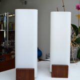 Pair of Louis Kalff opaline and teak wall lights from the 50s/60s