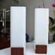 Pair of Louis Kalff opaline and teak wall lights from the 1950s/60s