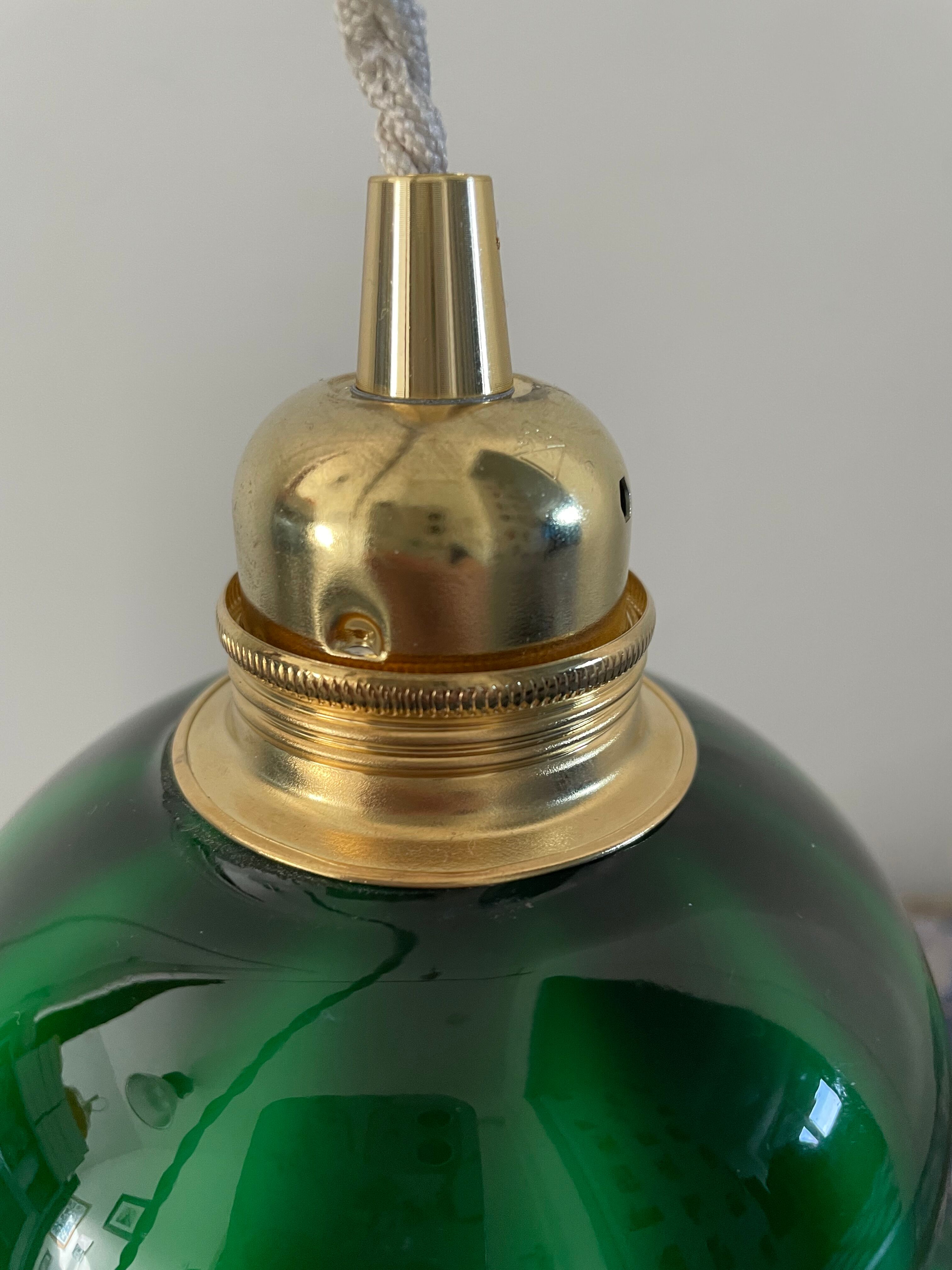 Vintage suspension lamp in marbled green opaline