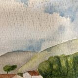 Watercolor seaside landscape recto/verso