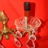 pair of bronze and crystal wall lights with 2 arms