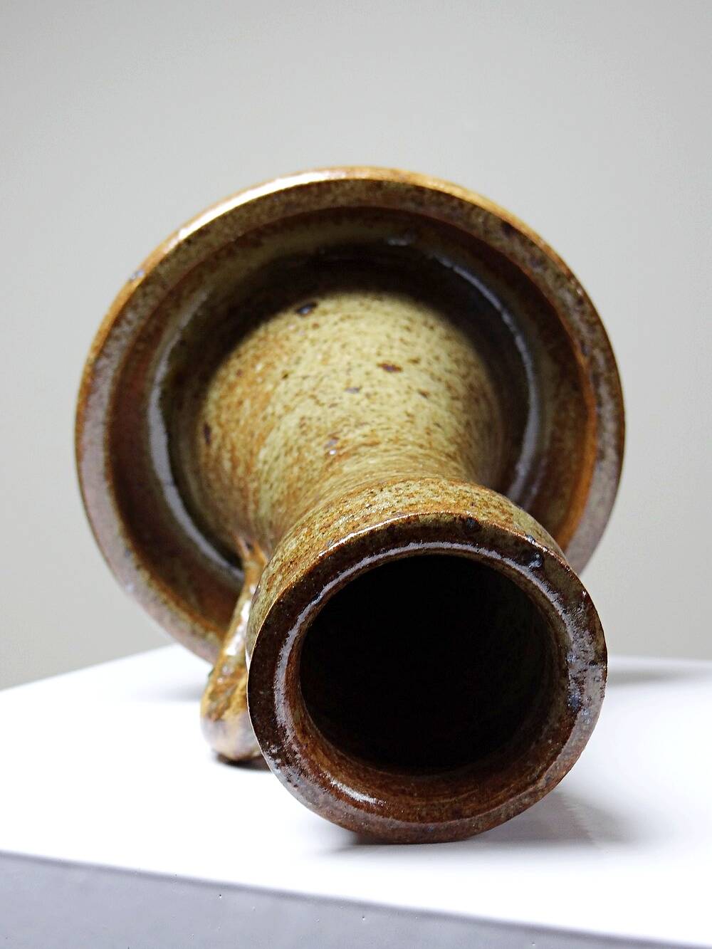 Large hand-held candle holder in handcrafted stoneware in the style of Baudat, La Borne, vintage