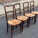 4 Provençal chairs, solid dark oak with rush seats.