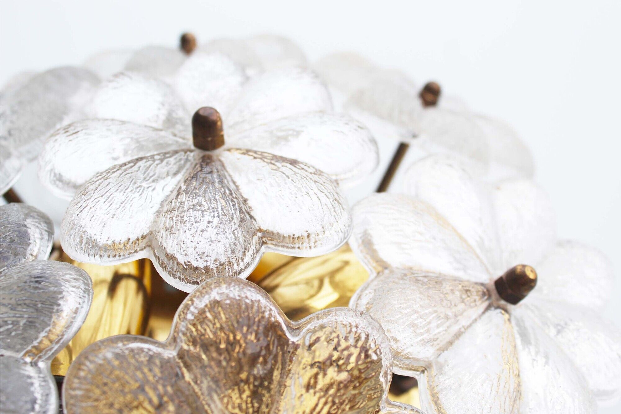 Petite brass and Murano glass flower flush mount light by E. Palme