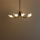 Vintage Italian radial spider chandelier with frosted shades, 1970s