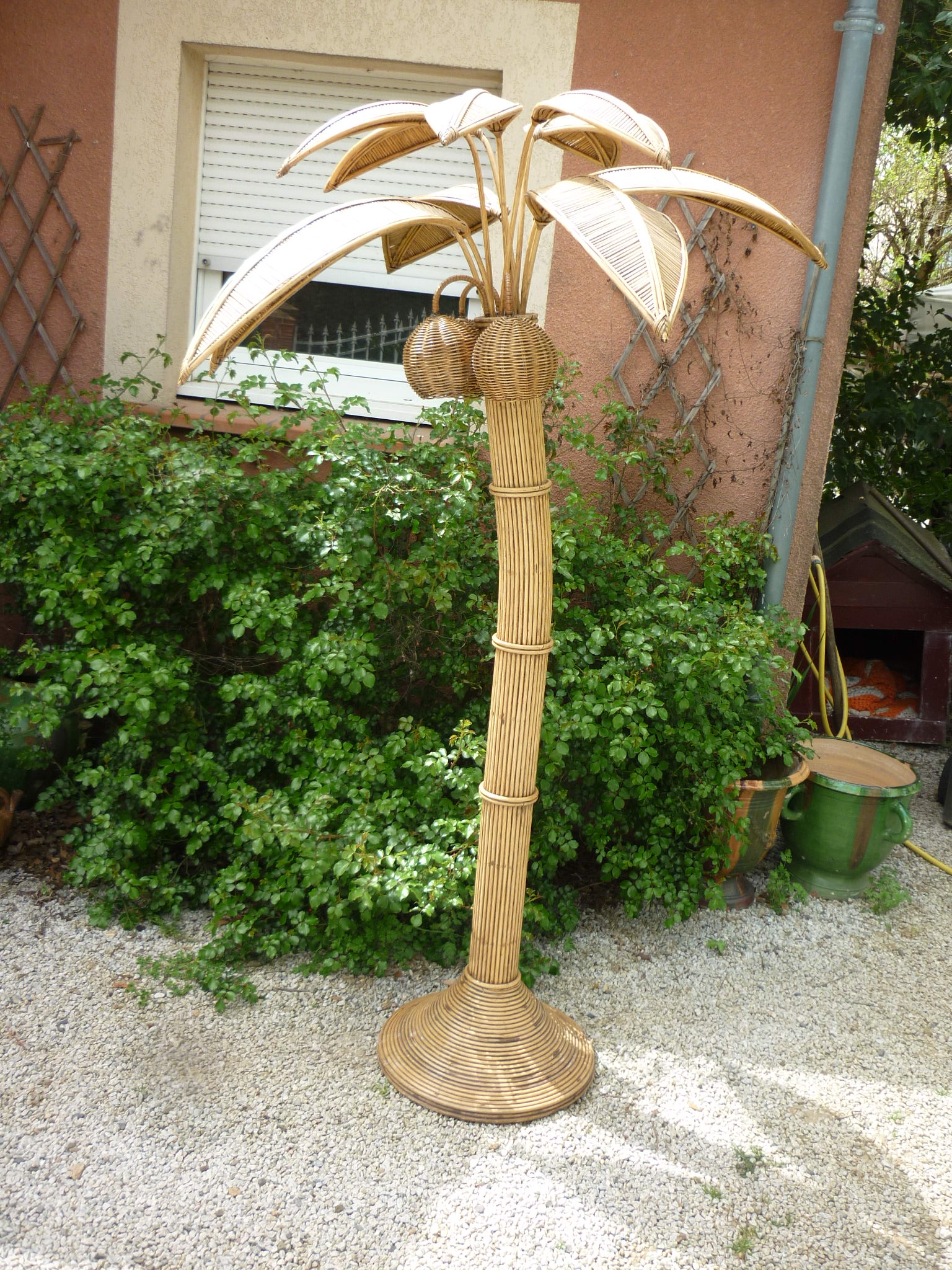 Rattan palm floor lamp by Mario Lopez Torres, 1970