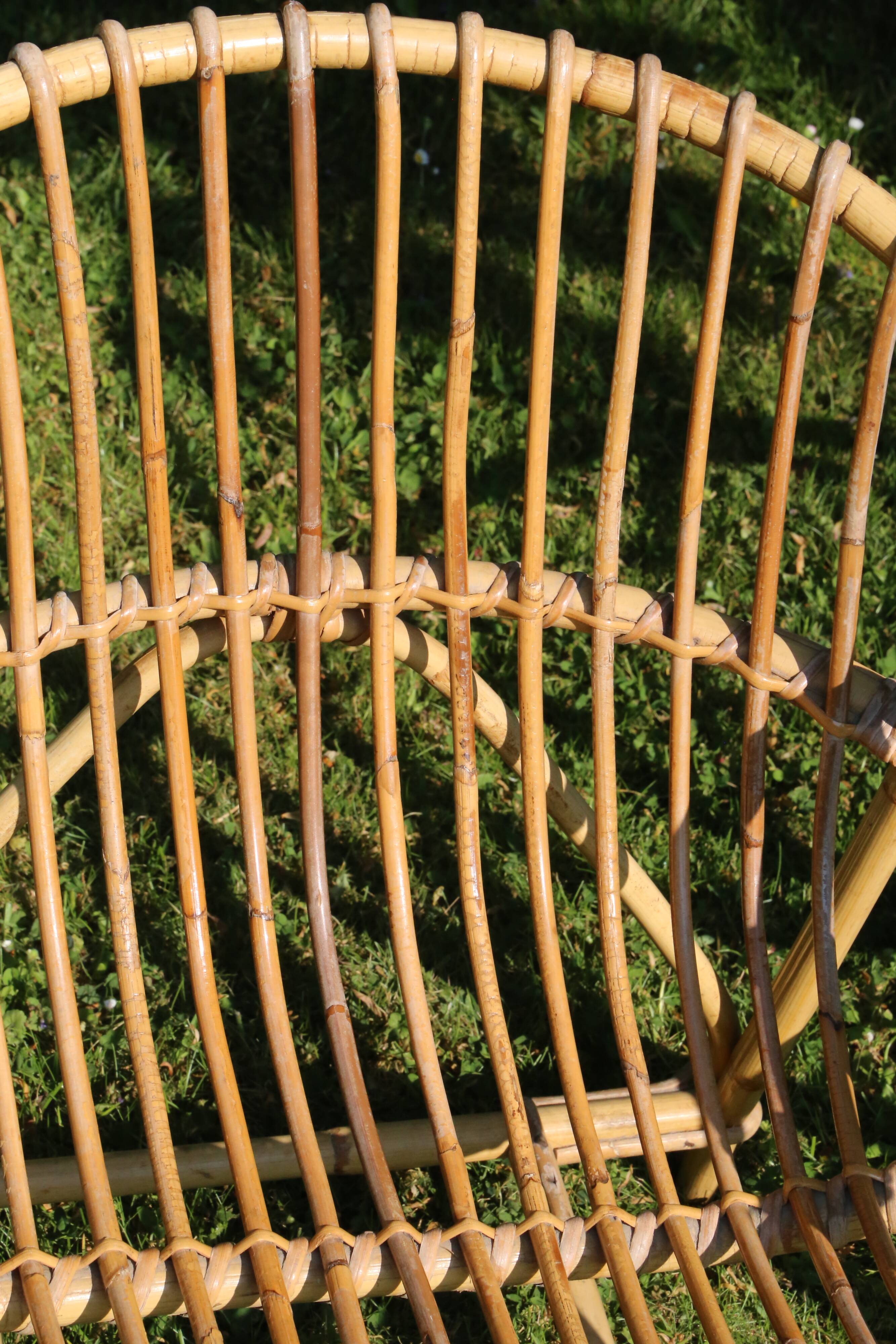 Pair of rattan basket armchairs, 60s