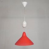 Hala suspension by H. Busquet with red shade and winding system, 1950s.