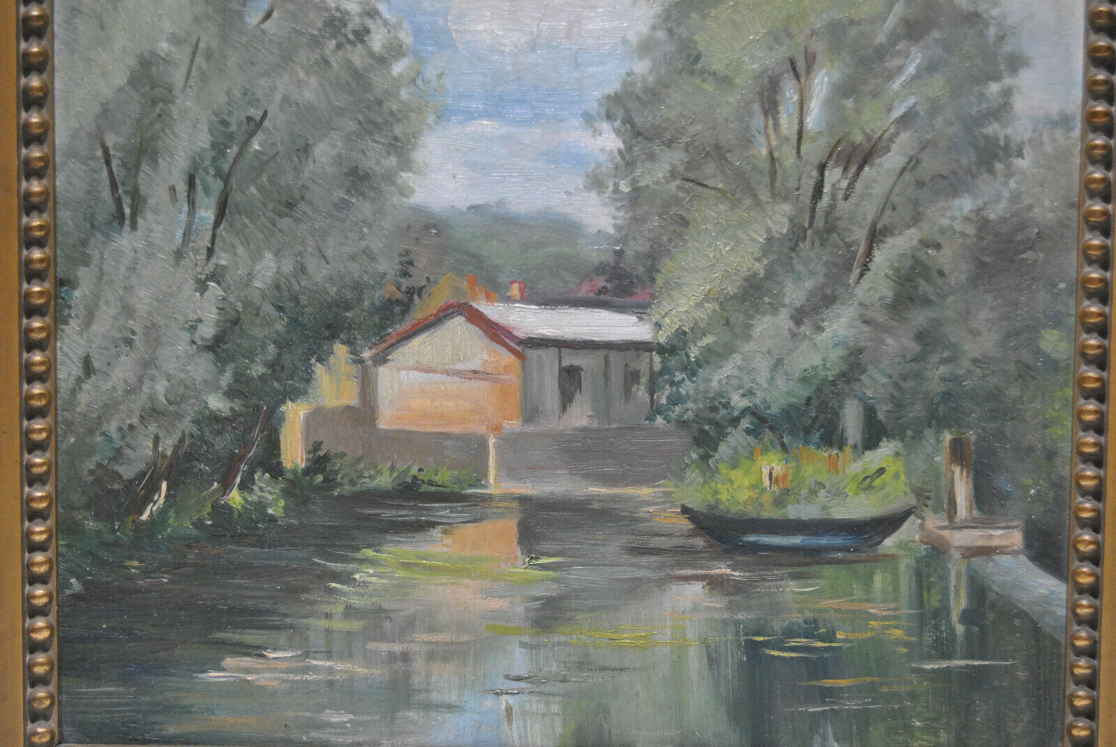 Painting painting landscape countryside river pond lake boat boat