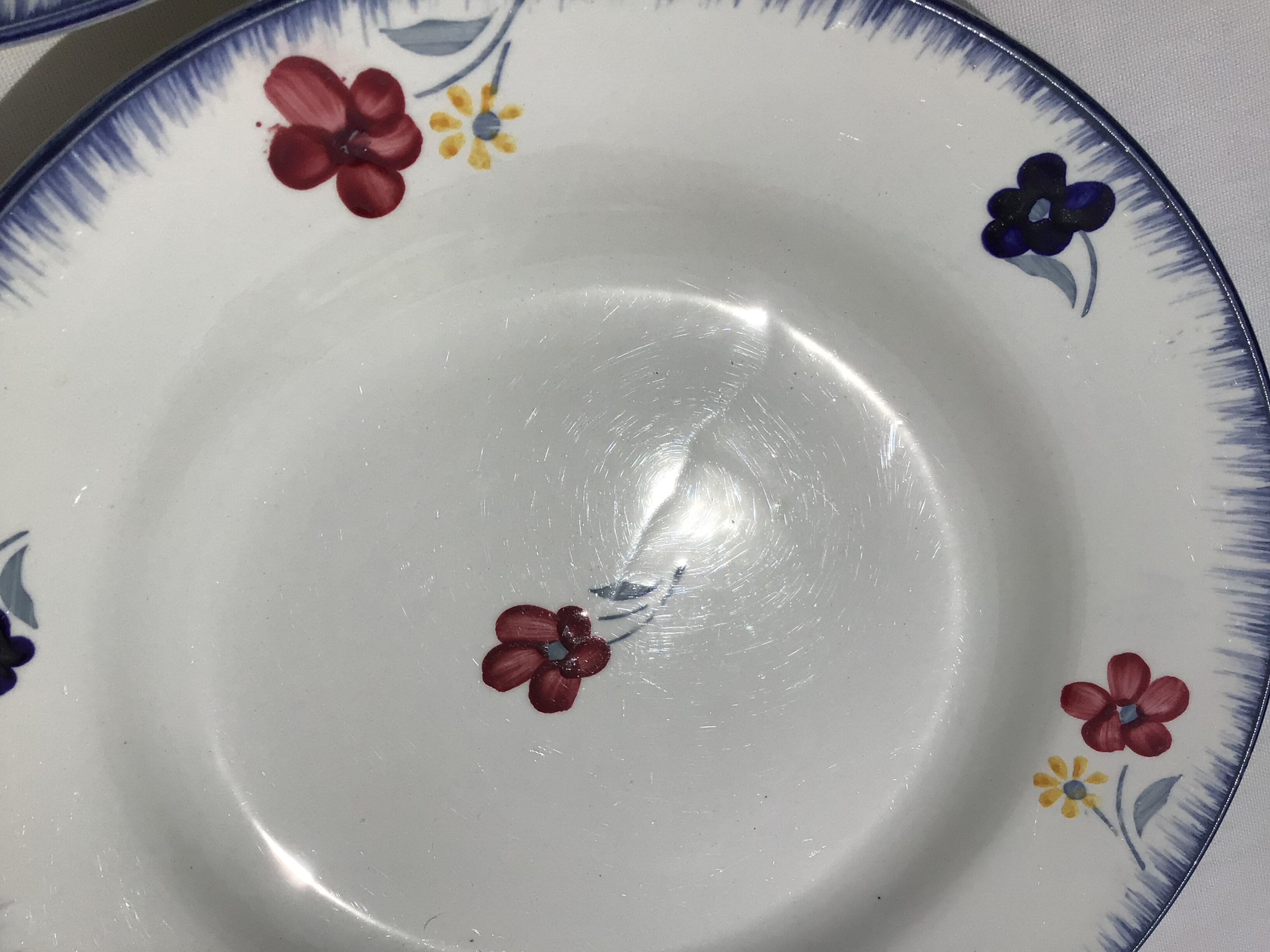 7 blue edge flat plates Mary Lou Digoin